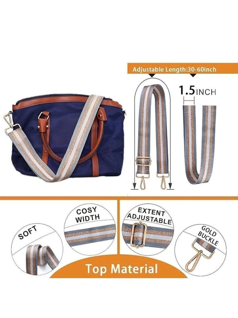 Replacement strap for bag, wide shoulder strap, adjustable canvas straps - Picture 11 of 15